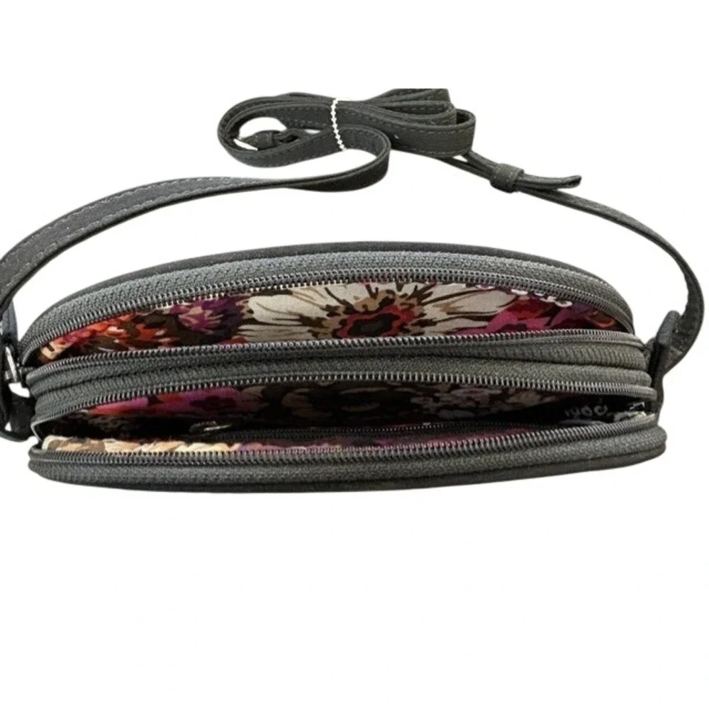 Vera Bradley Crossbody Bag Charcoal Gray Black Chevron Animal Print Oval Zip Bag